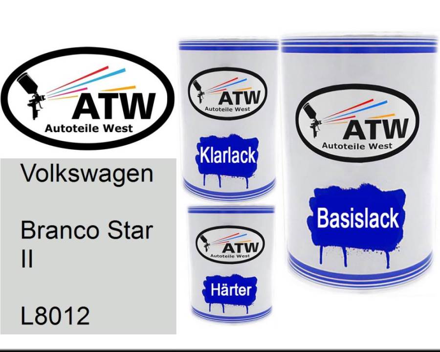 Volkswagen, Branco Star II, L8012: 500ml Lackdose + 500ml Klarlack + 250ml Härter - Set, von ATW Autoteile West.